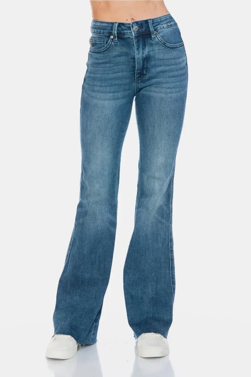 Judy Blue Full Size Tummy Control Cut Hem Flare Jeans - Love Salve